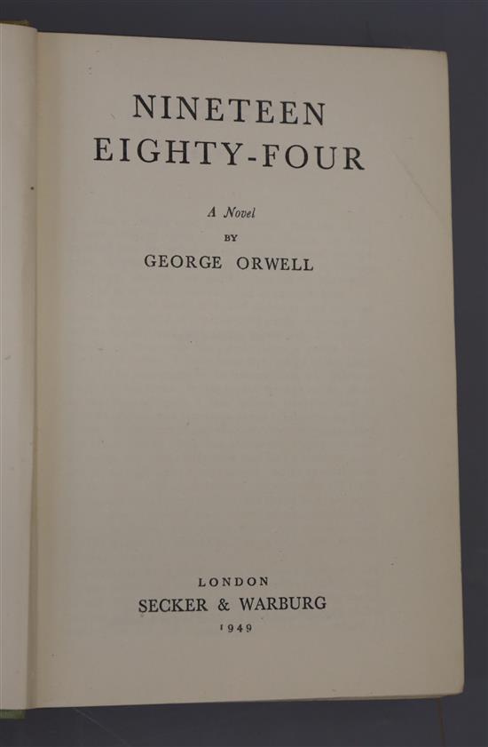 Orwell, George - Nineteen Eight-Four, 1st edition, 8vo, cloth, spine stained, ink owners inscription to front free end paper, Secker an